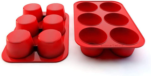 Silicone Texas Muffin Pan 6-Cups, Jumbo Muffin Pan Set of 2, BPA-Free Non-Stick Cupcake Maker, 10.75L x 7.5W for Baking...