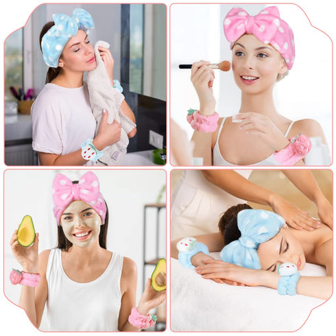 Shintop 6 Pcs Face Wash Headband and Wristband Set, Soft Spa Headband Cute Absorbent Wrist Towels for Washing Face Skincare Makeup Stocking Stuffe...