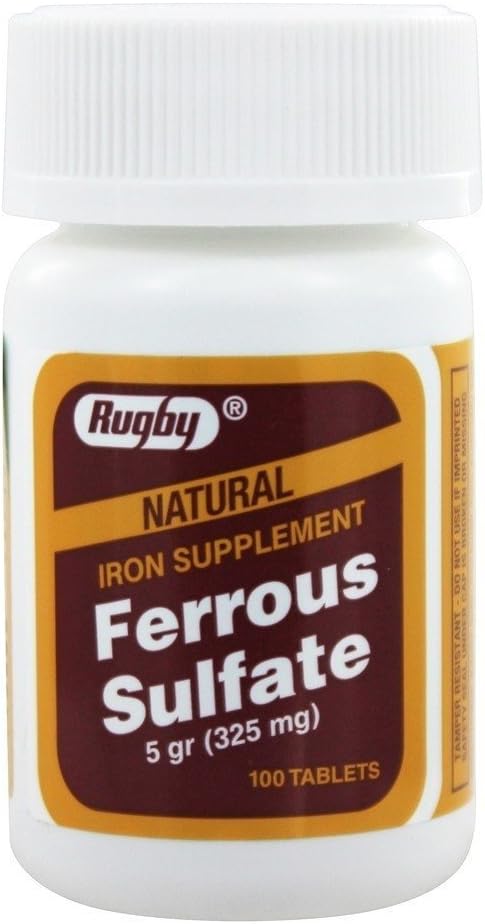 Rugby - Ferrous Sulfate 325 mg. - 100 Tablets...