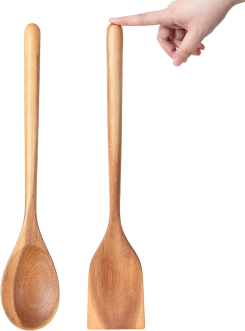 2PCS Long Handle Gigantic Spatula Spoon Premium Acacia Wooden Spoons For Cooking 17''Large Soliod Wooden Cooking Spoons Smooth Finish in Large Sty...