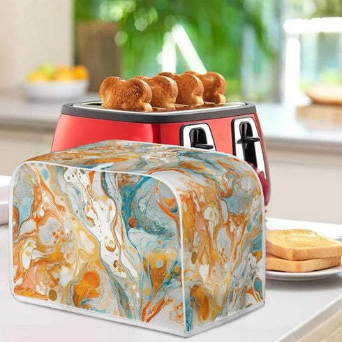 2 Slice Toaster Cover Gold Cyan Marble Appliance Toaster Cover Abstract Art Fluid Painting Universal Fit Wide Slot Bread Maker Protective Cover (1...