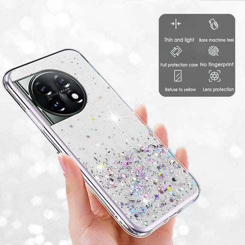 Compatible with OnePlus 11 Case Glitter Clear Green, OnePlus 11 Phone Case Silicone Transparent Soft TPU Women Girls Shockproof Protective Slim Co...