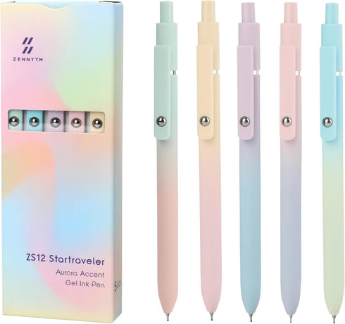 Ddaowanx Gel Pens, 5 Pcs 0.7mm Quick Dry Black Ink Pens Fine Point Smooth Writing Pens, Cute Office School Supplies Gifts for Women (5 Pcs Gradien...