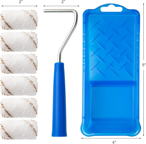 Mister Rui Paint Roller Kit, 9 Pack, 2 Inch Microfiber Paint Roller Covers, Small Paint Rollers with Tray and Roller Frame, Mini Rollers for Paint...