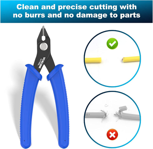 VCELINK Small Wire Cutter Spring-loaded GJ706BL, Precision Flush Cutter Pliers Diagonal Cutters for Electronics, Jewelry Making, Model Craft and 3...