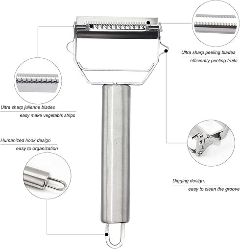 Ultra Sharp Vegetable Peeler?Stainless Steel 2 in 1 Julienne Vegetable Peeler Perfect for Carrot Potato Cucumber Gadget Vegetable Fruit (Silver)...