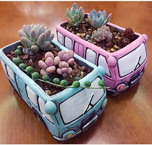 Green Bus Succulent Planter Pots, Small Plants Pot with Drainage Hole, Flower Pots Plant Containers for Home Indoor Outdoor Garden Decoration Pot...