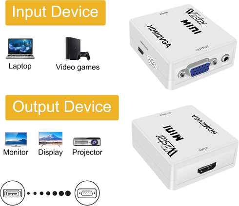 HDMI to VGA Converter Adapter with 3.5mm Stereo Audio Output Converter 1080P for TV PC Laptop to Projector......