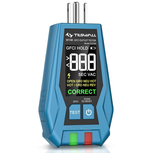 Tilswall W140 Outlet Tester with Color LCD Display, Receptacle Tester for Standard 3-Wire 120V Electrical Receptacles, Detects Common Wiring Probl...