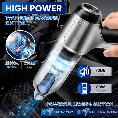 Wireless Handheld Car Vacuum Cordless,15000PA High Power Portable Vacuum Cordless,3-IN-1Mini Portable Car Vacuum Cordless for Car,Office,Home Clea...