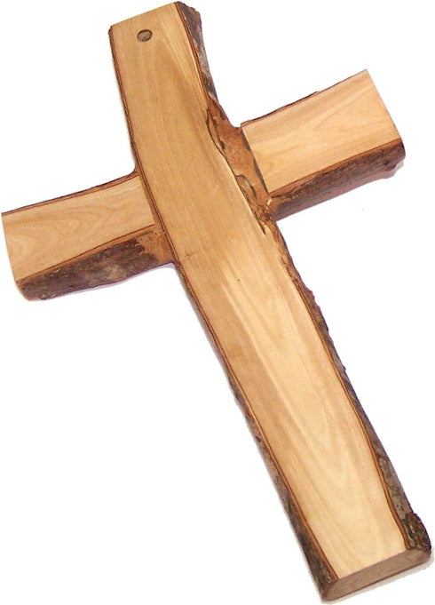 Holy Land Market Olive Wood Cross/Crucifix with Bark Edges from Bethlehem, 9.2" x 5.5" - Holy Land Olive Wood Cross...