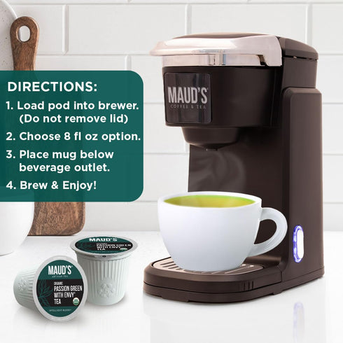 Maud's Organic Passion Green Tea Pods, 24 ct, Recyclable Single Serve Tea Pods – 100% Gourmet Blended Tea Leaves, Compatible with Keurig K Cups Ma...