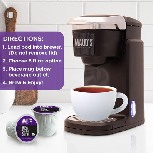 Maud's Organic Chai Tea Pods, 24 ct, Recyclable Single Serve Tea Pods – 100% Gourmet Blended Tea Leaves, Compatible with Keurig K Cups Maker...