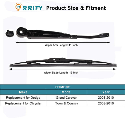 Rear Windshield Wiper Arm Blade Set for Dodge Grand Caravan 2008-2010, for Chrysler Town & Country 2008-2010 minivan Back Windshield Wiper Assembl...