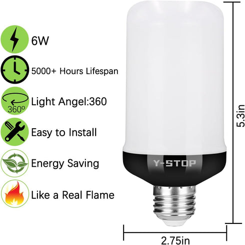 Y- STOP Upgraded LED Flame Light Bulbs, 4 Modes Flickering Light Bulb with Upside Down Effect, E26 Base Fire Bulb for Halloween, Christmas Decorat...