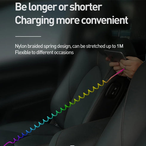 Coiled Colourful Nylon Braided Cord Lightning Cable,2Pack Rainbow Spring Retractable Lightning Cable, USB Fast Charging Cord for Car,Compatible wi...