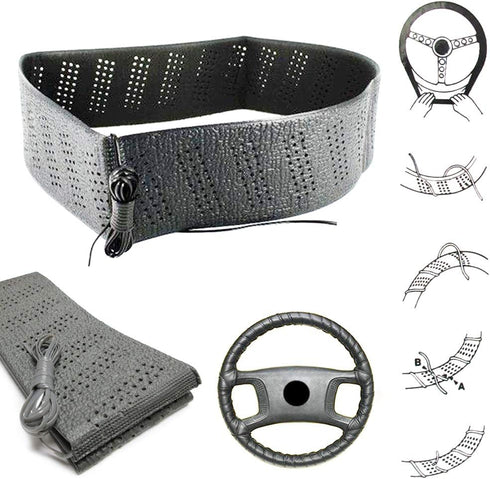 Grey Universal Steering Wheel Cover Lace-On Cushion Grip Accessory Auto Vehicle...
