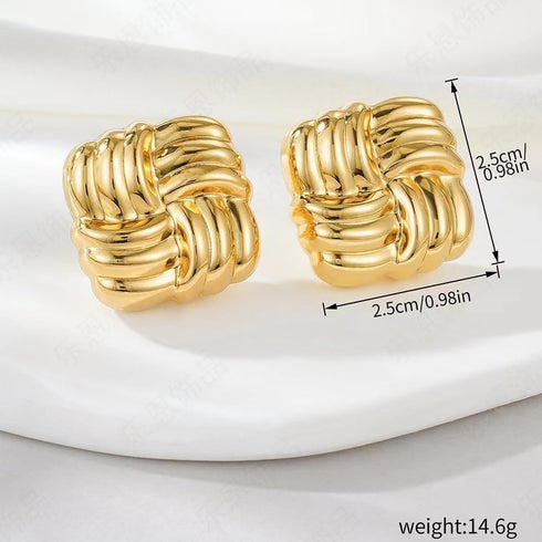 Gold Statement Earrings for Women?Gold Chunky Hollow Square Geometric Textured Trendy Vintage Stud Earrings...