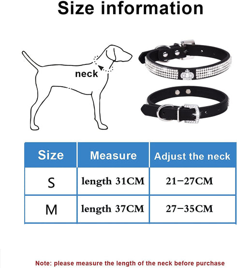 Pimaodog Cute Dazzling Sparkling Elegant Fancy PU Leather Bling Rhinestone Crystal Jeweled Pet Cat Dog Puppy Collar (S:21-27cm, Hot Pink-1)...