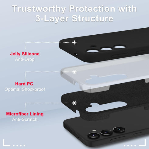 for Samsung Galaxy S24 Case, Silicone Phone Case with 1 Screen Protector, Soft Anti-Scratch Microfiber Lining, Full Body Shockproof Slim Cover Sup...