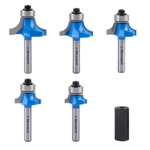 Newdeli 5pcs Roundover Router Bit Set 1/4 inch Shank, Radius 1/8", 3/16", 1/4", 5/16", 3/8"?Bearing Guide for Rounding Edge bits with 1/2" to 1/4"...