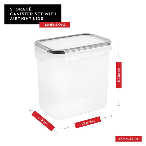 DWËLLZA KITCHEN Airtight Food Storage Container Set - 8 Pieces 1.4L - Plastic BPA Free Kitchen Pantry Storage Containers - Dishwasher Safe - Inclu...