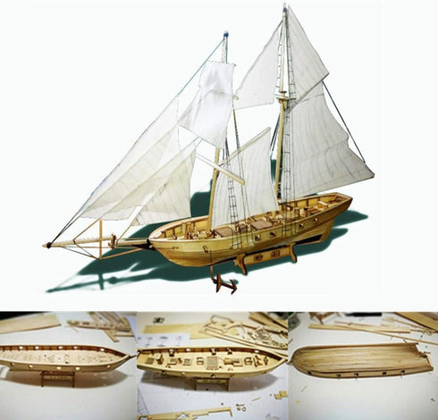 DIY Hobby Wooden Ship, 1:100 Scale Wooden Wood Sailboat Ship Kits Home DIY Model Home Decoration Boat Gift Toy Assembly Model Boat Kits Sailing Bo...