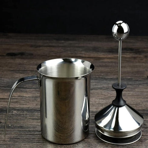 Foam Maker, Stainless Steel Manual Milk Frother, Manual Operated Milk Foam Maker, with Double froth screen, for Cappuccino Coffee Latte Hot Chocol...