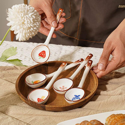 Ceramic Soup Spoons Set Asian Spoons Chinese Japanese Tablespoon for Ramen Pho Wonton Dumplings Miso - Set of 6...