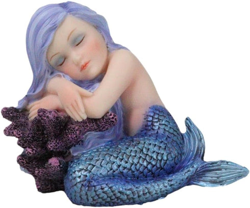 Ebros Under The Sea Blue Child Mermaid Sleeping On Coral Statue Enchansia Mergirl Decorative Figurine...