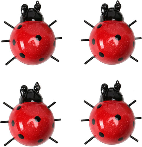 Metal Garden Decor for Outside Cute Ladybugs Yard Art Lawn Ornaments Wall Sculptures & Statues Outdoor Fence Decorations for Patio - Set of 4...