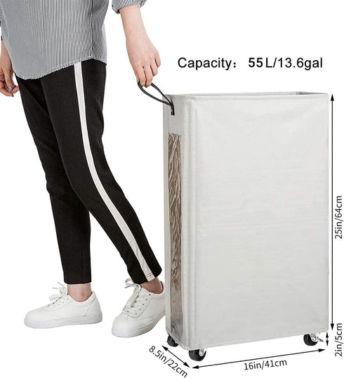 ZERO JET LAG 25 Inches Slim Laundry Storage Hamper - Large Rolling Clothes Hamper - Rolling Storage Bin - Tall Corner Basket - Clear Window Visibl...