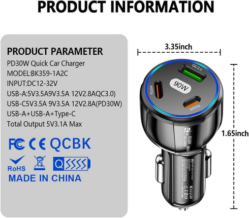 Car Fast Charger,90W Type C Car Charger Car Accessories, Car Accessories Cigarette Lighter USB Car Charger Compatible with iPhone 14/13/12/Mini/Pr...