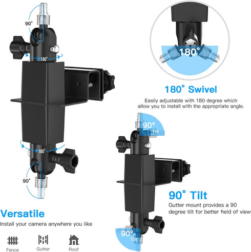 HOLACA 2-in-1 Weatherproof Gutter Mount for Stick Up Cam/Pro Solar Panel, Spotlight Cam Pro Battery and Stick Up Cam Plus Battery Outdoor Mount Ac...