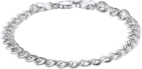 PORI JEWELERS 925 Sterling Silver 4mm Charm Link Chain Anklet - Available in Silver or Yellow...