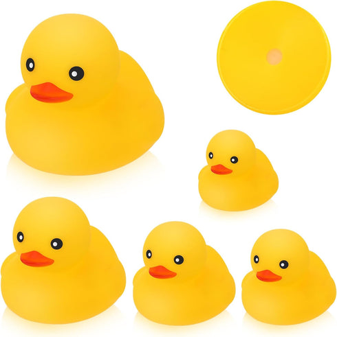 Junkin 5 Pcs Bath Ducks Yellow Rubber Duck without Hole Bath Toy Waterproof No Noise Funny Ducks Family Baby Shower Toy for Boys Girls Birthday Pa...