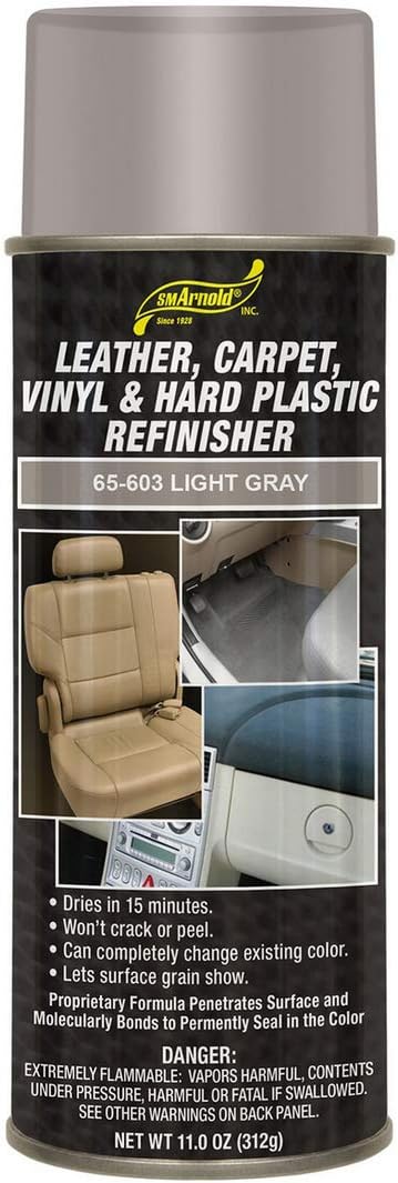 SM Arnold Refinishing Spray Paint - LIGHT GRAY 11 Oz. - For Leather, Carpet, Vinyl, Metal, Plastic, Polycarbonate, Polypropylene, Acrylic, Lexan, ...