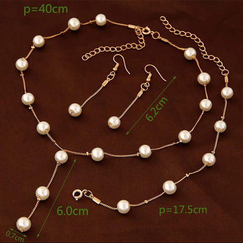 Pearl Jewelry Set for Women Brides Wedding Faux Pearl Necklace Bracelet Earrings Set Simulated Pearl Set Adjustable Y-shaped Pearl Necklaces Daint...