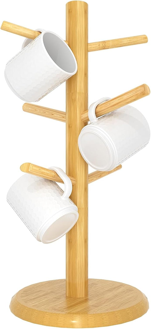 C&AHOME Coffee Mug Tree - 6 Hooks Mug Holder Tree,Wooden Coffee Cup Holder - Mug Tree Rack Stand Ideal for Countertop Standard Use...