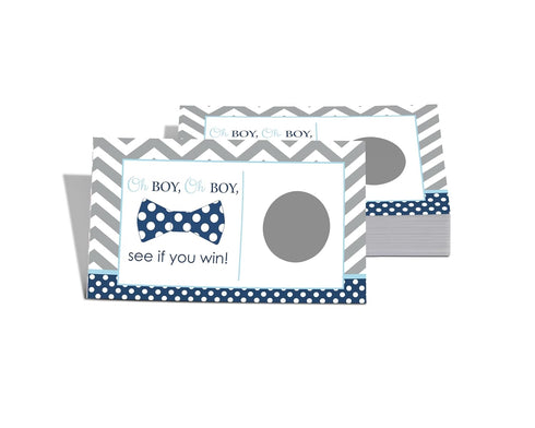 Bow-Tie Baby Shower Games for Boys - 28 Pack Scratch Off Game Cards - Fun Guest Activities to Reveal Prizes - Little Man Theme in Blue and Grey...