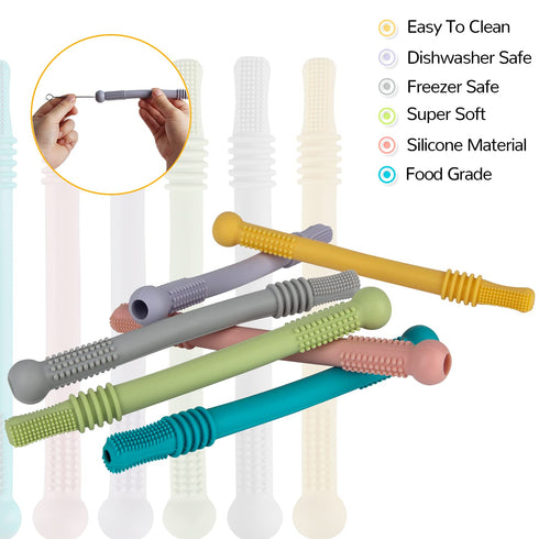 Fu Store Hollow Teether Tube Chew Straw Sensory Toy for Infant Toddlers Silicone Tubes Teething Toys for Babies 3-12 Months 0-36 Months Gifts Lear...