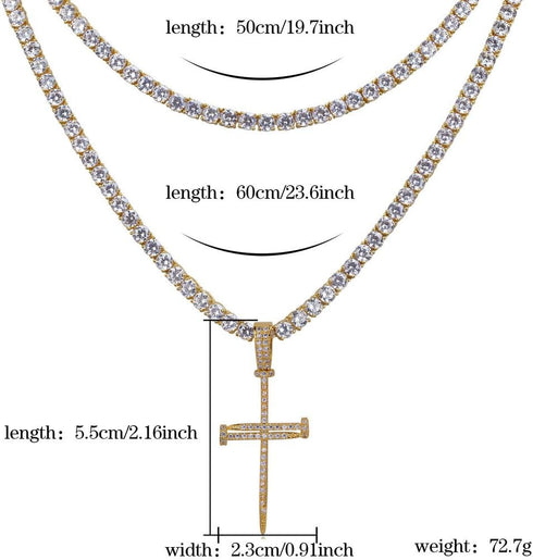 JINAO Nail Cross Pendant Necklace 14k Gold Plated Iced Out Cubic Zirconia Diamond Charm Cross Chain for Men Women...