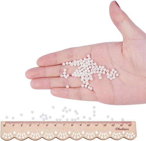 PandaHall Elite 3mm About 2000 Pcs Tiny Satin Luster Dyed Glass Pearl Round Loose Beads Assorted Lot for Jewelry Making Beige...