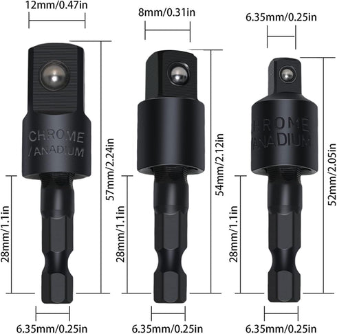 4-Piece Power Drill Sockets Adapter Sets,360°Rotatable 1/4" 3/8" 1/2" Impact Grade Driver Sockets Adapter Extension Set Drill Bit+105 Degree Right...
