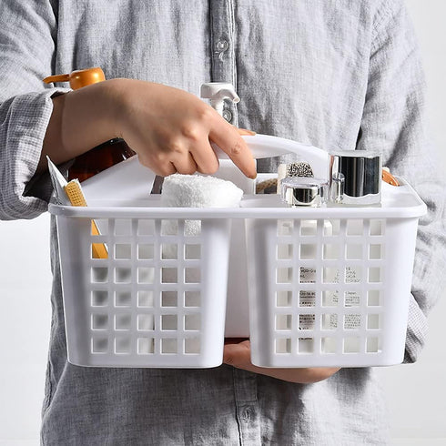 ALINK Plastic Shower Caddy Basket with Compartments, Portable Divided Cleaning Supply Storage Organizer with Handle for College Dorm Bathroom - Wh...