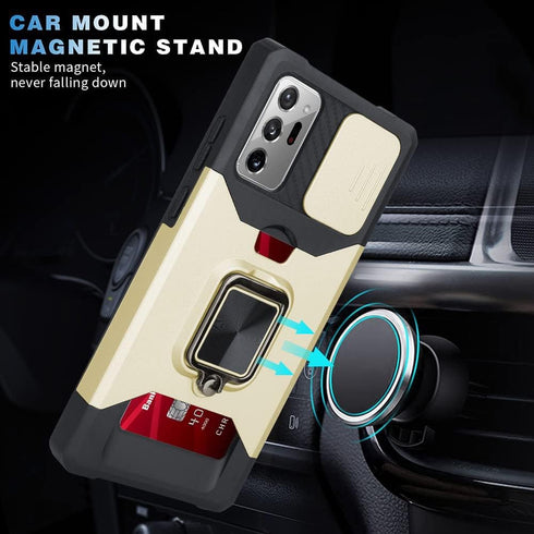 OOK Compatible with Gold Samsung Galaxy Note 20 Ultra Case with Stand/Camera Slide Protection/Card Holder Design, Slim Shockproof Protective Case ...