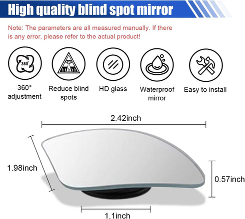 2PCS Fan Shaped Car Blind Spot Mirrors, HD Glass Frameless Convex Wide Angle Mirror, Adjustable Car Auxiliary Universal Rear View Mirror Exterior ...