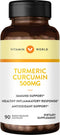 Vitamin World Turmeric Curcumin 500mg 90 Capsules, Standardized to contain 95% Curcuminoids, Rapid-release, Plant-based Antioxidant, Gluten Free...
