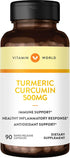 Vitamin World Turmeric Curcumin 500mg 90 Capsules, Standardized to contain 95% Curcuminoids, Rapid-release, Plant-based Antioxidant, Gluten Free...