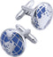 World Map Unique Cufflinks for Men Classic Round Blue Globe Earth Cufflinks in Gift Case for Wedding Business French Cuff Shirt...